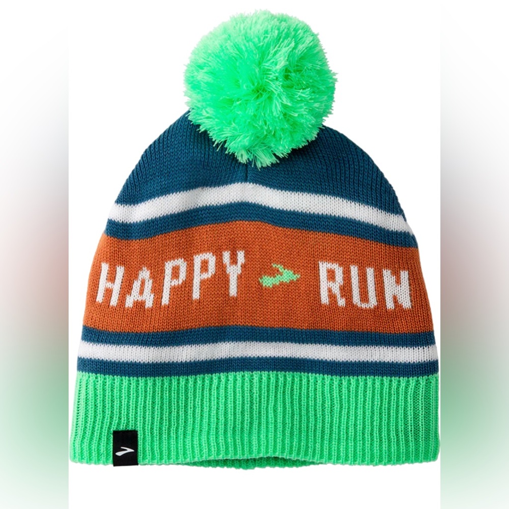 NWT Brooks Run Happy Unisex Heritage Pom Beanie